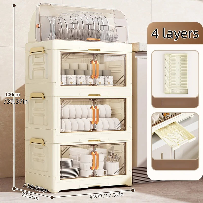 Multi-Tier Foldable Bowl Rack, Large Capacity,Kitchen Dish Drying Rack for Bowls/Cups/Dishes, Collapsible Multi-Combos Storage Oasis Select Cream Combo 4-tier