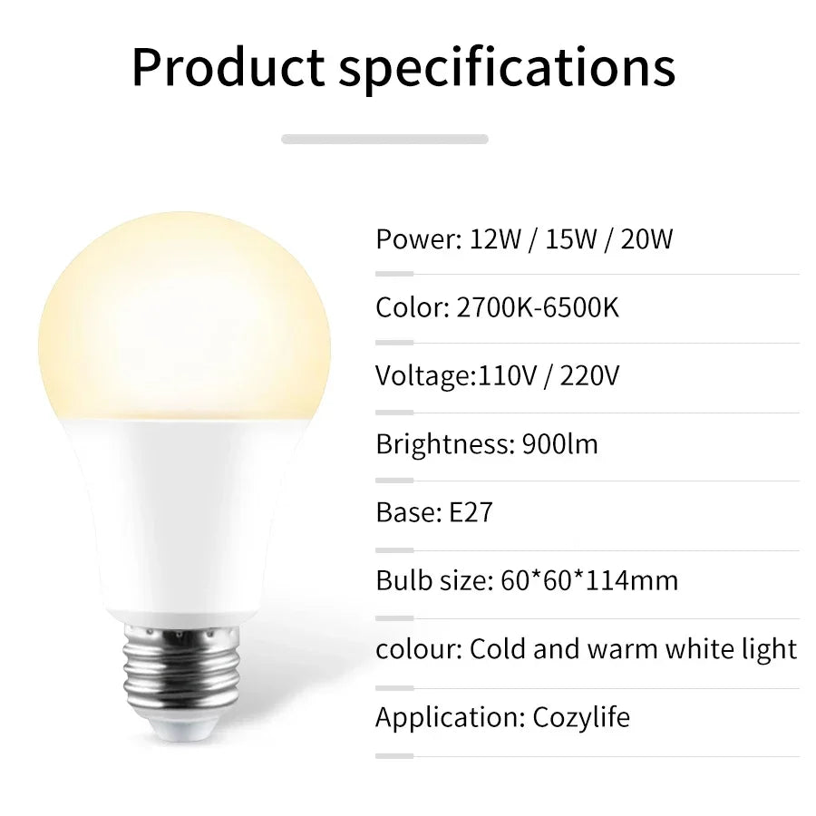 110V 220V E27 Cozylife WiFi Smart LED Light Bulbs 12W 15W 20W Dimmable LED Bulbs APP Vioce Control Works With Alexa Google Home Oasis Select