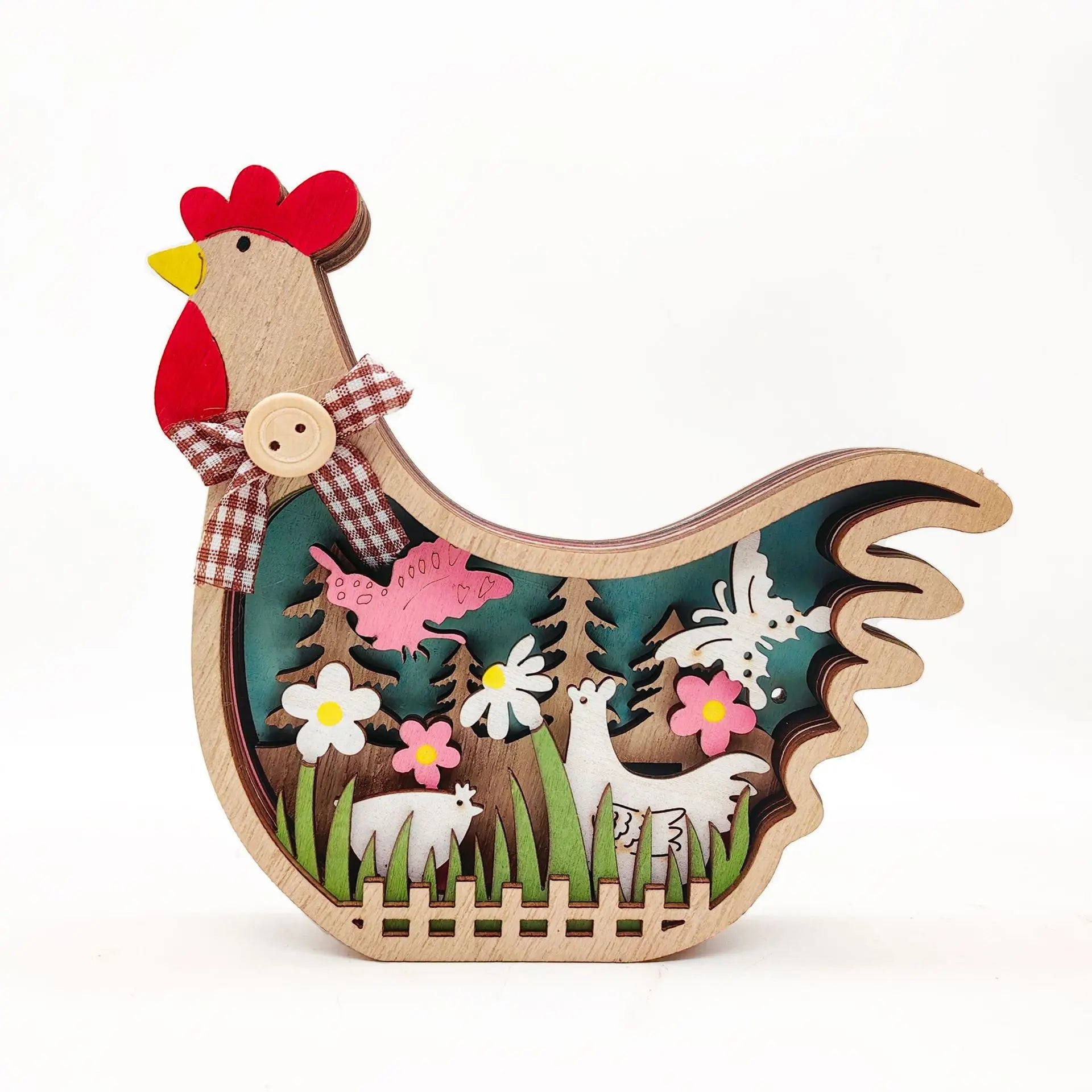 Easter Wooden Turkey Decorations Flowers Butterfly Home Tabletop Wooden Crafts Decoration Oasis Select Brown No lamp