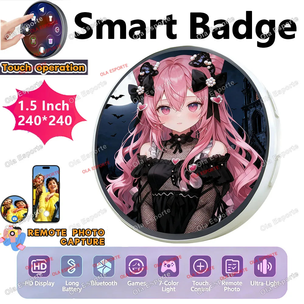 Anime LED E-Badge 1.85" Touch Screen Display Pin | Otaku Gift