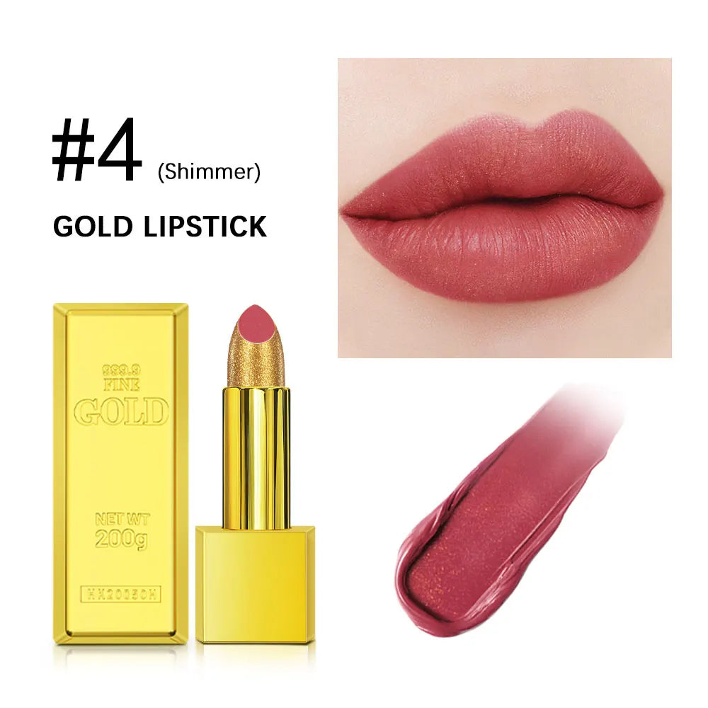 ibcccndc Shimmer Gold Brick Lipstick | Metallic Glitter Long-Lasting Metallic Glitter Lipstick Oasis Select color 4