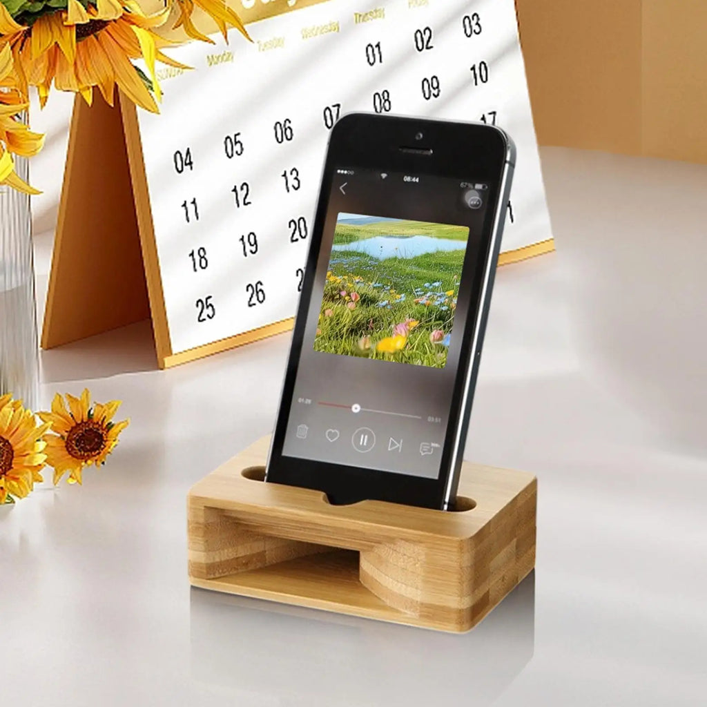 Wooden Phone Speaker Desktop Wooden Cell Phone Speaker Amplifier Phone Dock Clear Calls and Music Mobile Phone Riser Loudspeaker Oasis Select
