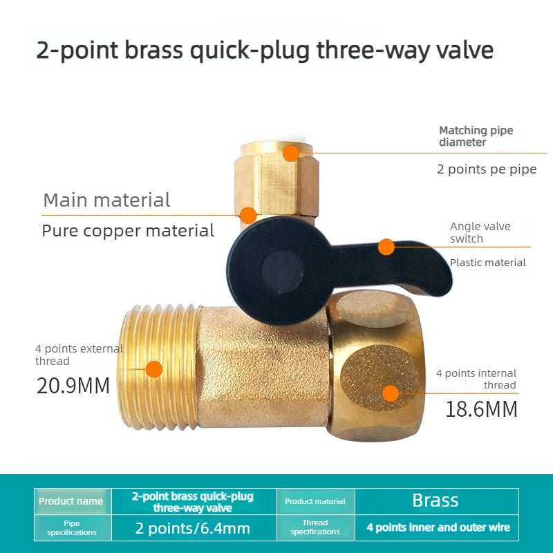 Water Purifier Adapter Faucet Ball Valve 2/3 PE Pipe Brass Alloy Plastic Tee Connector Hardware Accessories Oasis Select Copper color 2points