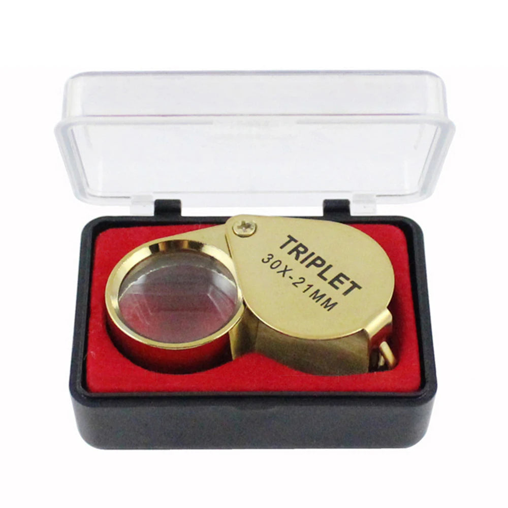 30X 20X 10X Pocket Loupe Magnifier Metal Jewelry Magnifying Glass Foldable Lens Triplet Glass Diamond Jewelers Eye Glass Tools Oasis Select 30X21
