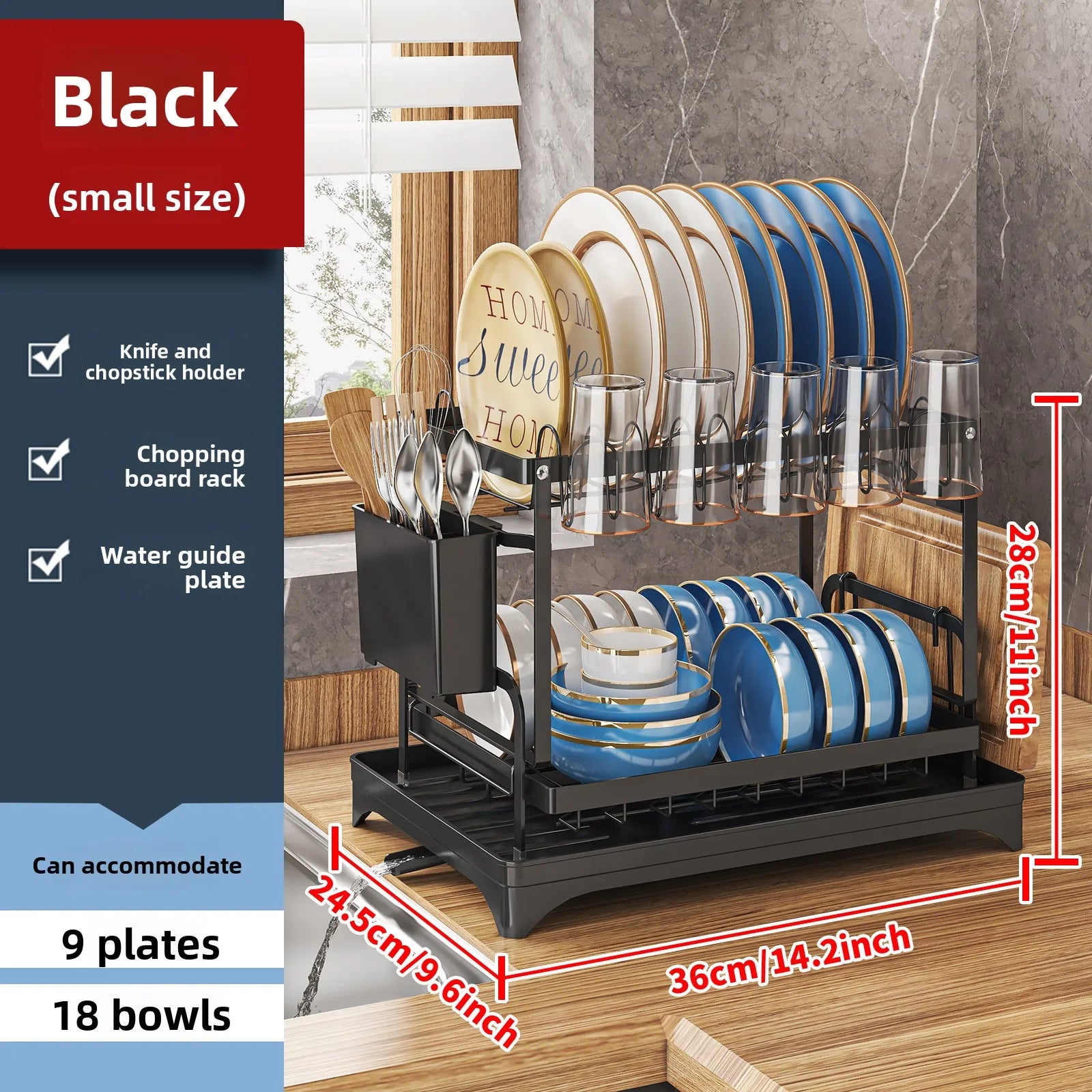 Kitchen Bowl Rack Drain Rack Household Shelf Multifunctional Dishes Storage Box Cupboard Oasis Select Black small jiahou