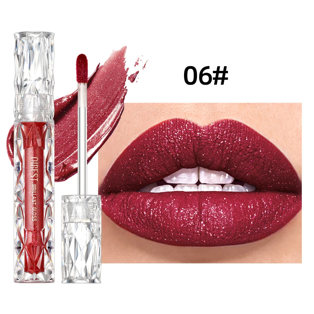 QIBEST Diamond Glitter Lip Gloss – Shimmer Matte Liquid Lipstick