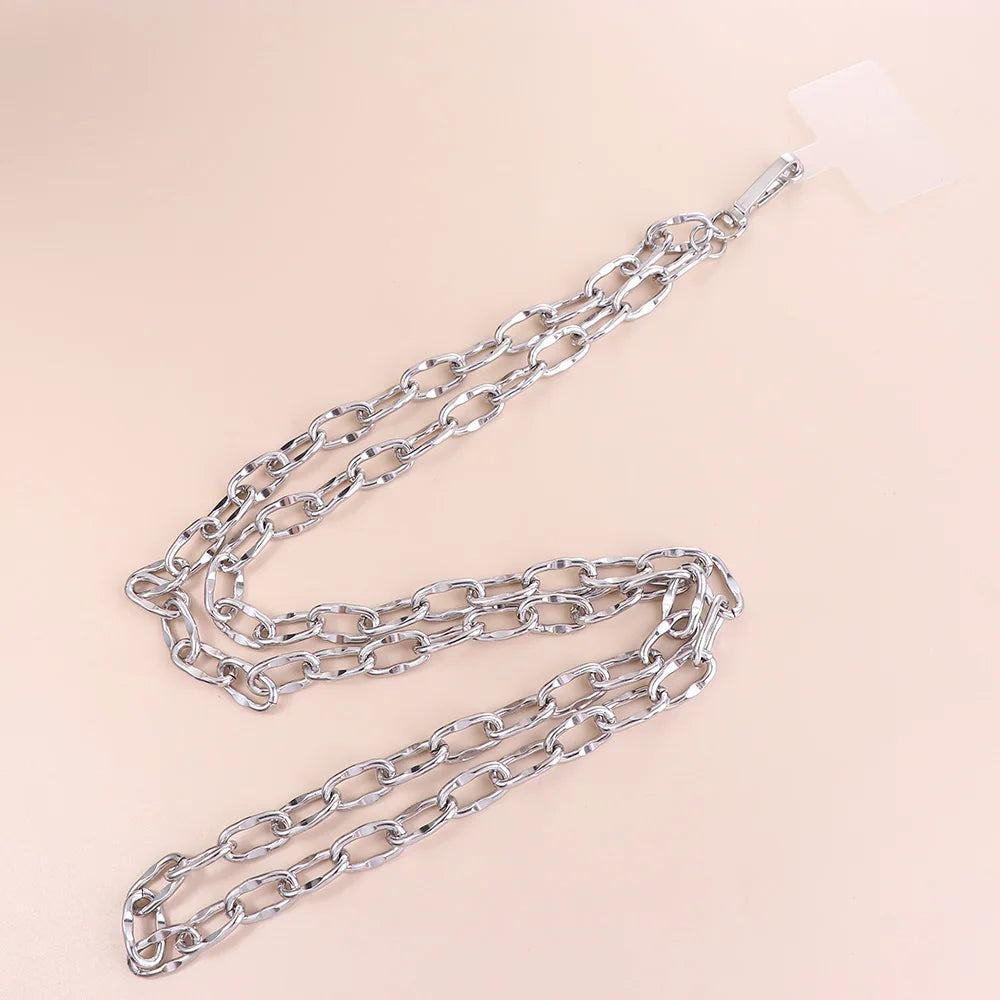 Long Phone Straps Anti-lost Lanyard Mobile Phone Accessories Crossbody Chain Metal for Women Phone Case Hanging Cord Oasis Select 12mm silver