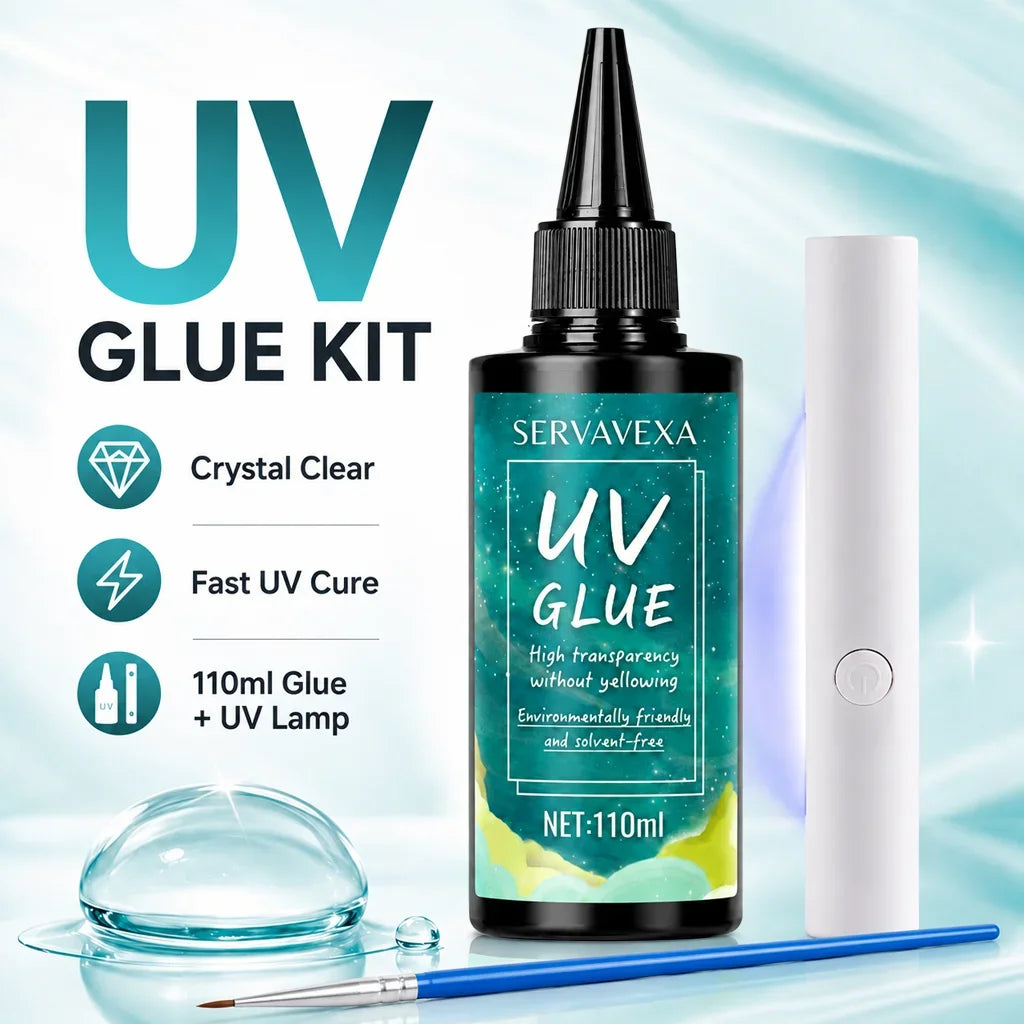 UV Glue Kit with UV Lamp & Fine Detail Brush – Crystal Clear Fast Cure Adhesive for Jewelry, Glass, Resin & DIY Repairs Oasis Select
