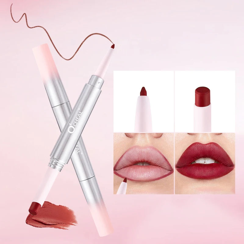 O'CHEAL Double-Headed Matte Lipstick Lip Liner 2 IN 1 24 Hours Long Lasting Sexy Red Lip Lipstick Lipliner Pencil Makeup Oasis Select