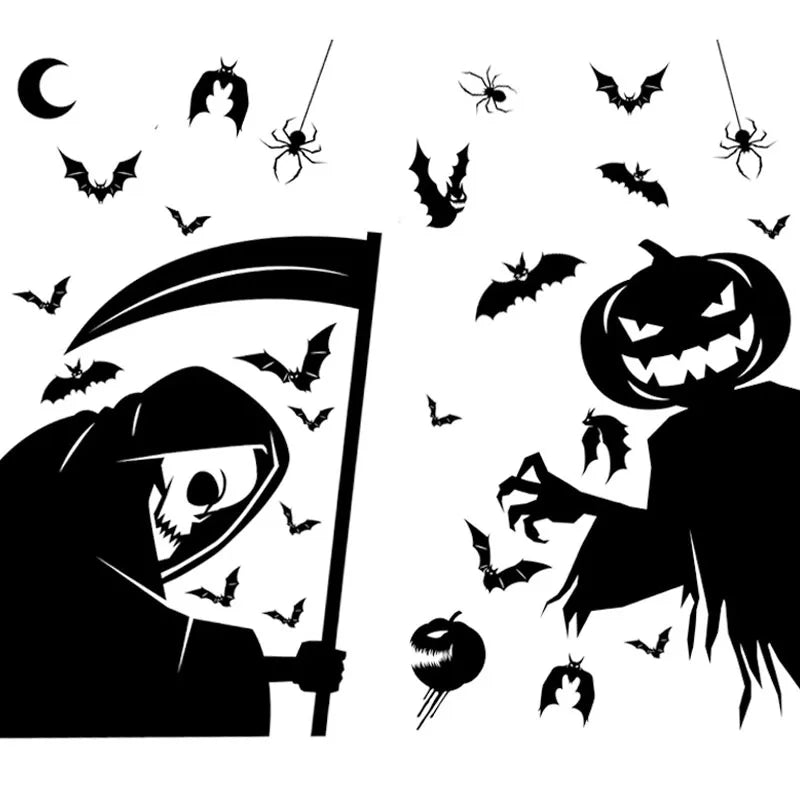 Halloween Window Sticker Giant Ghost Monster Witch Death Skeleton Bloody Poster Electrostatic Stickers for Helloween Party Decor Oasis Select