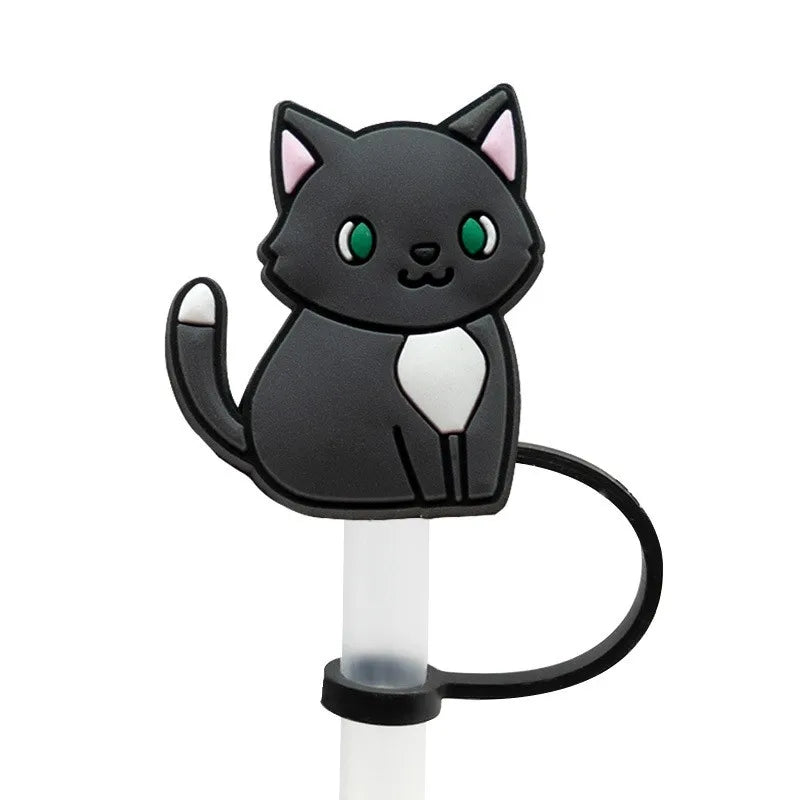 1PCS Straw Cover Cap Black White Cat ,8mm Silicone Straw Cap Accessories for Tumbler Cup,Creative Dustproof Straw Plug Charm Oasis Select