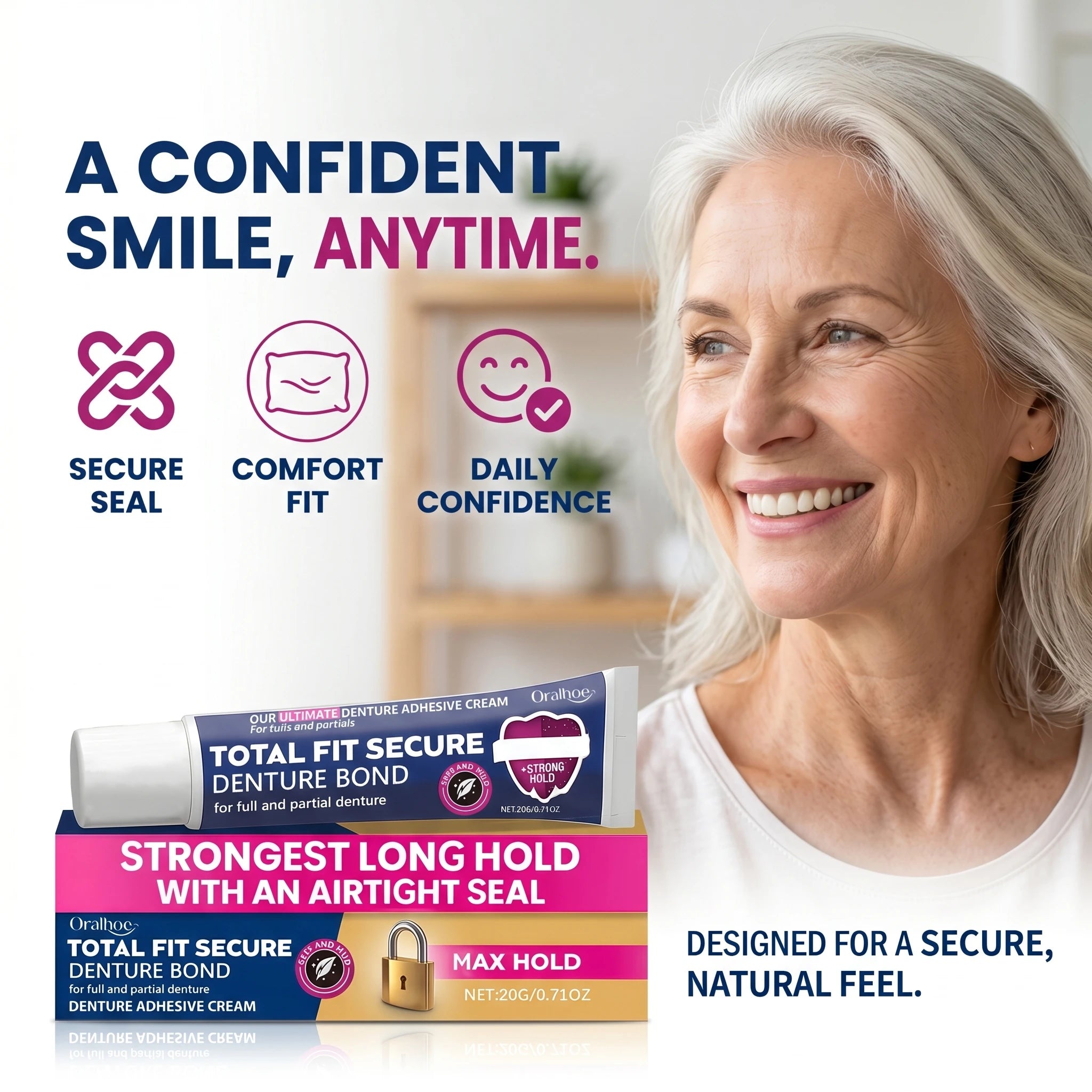Oralhoe Denture Adhesive Cream – Full & Partial Dentures 20g
