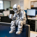 Gothic Eerie Office Worker Skeleton Miniature Figurine Seated Coffee Drinking Skull Desk Ornaments Humor Home Office Decor Gifts Oasis Select Office Silver