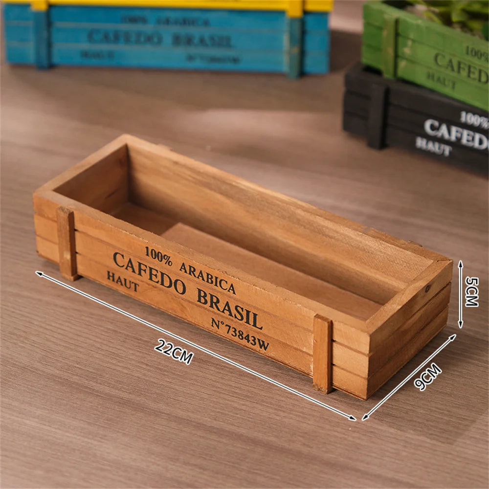 Retro Garden Plant Wooden Pot Rectangular Wooden Box for Succulent Moss Micro Landscape Decor Home Office Desk Sundries Storage Oasis Select Brown-22x9x5cm