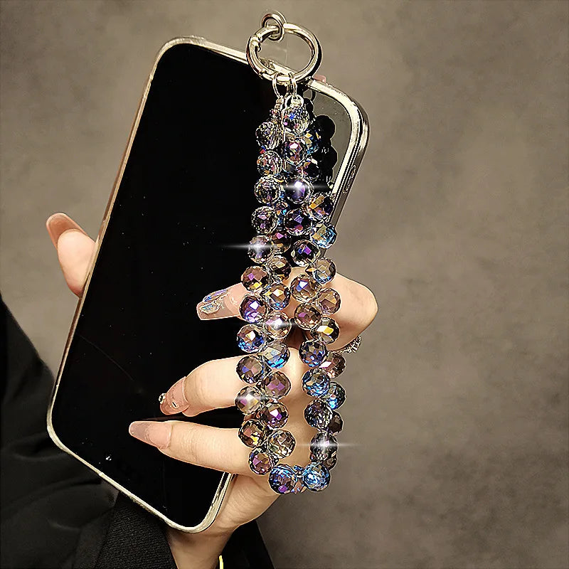 Luxury Sparkling Diamond Crystal Bead Wrist Strap Portable Chain Short Hanging Phone Charm Clip For Universal Use On Phone Cases Oasis Select