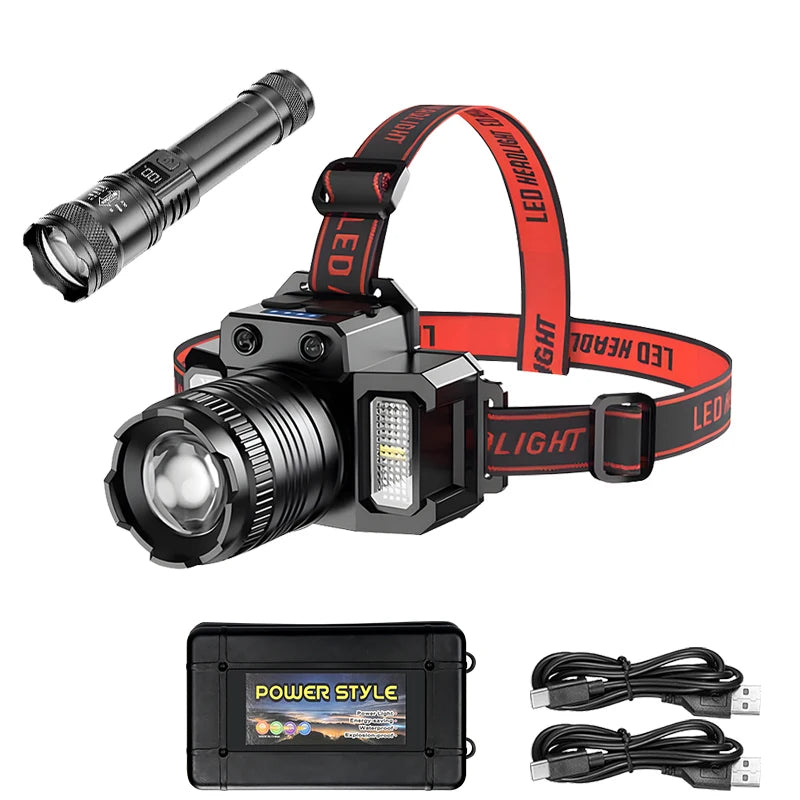 Powerful LED Headlamp USB Rechargeable Telescopic Zoomable Headlight Outdoor Waterproof Work Head Lamp High Lumen Head Torch Oasis Select Package B