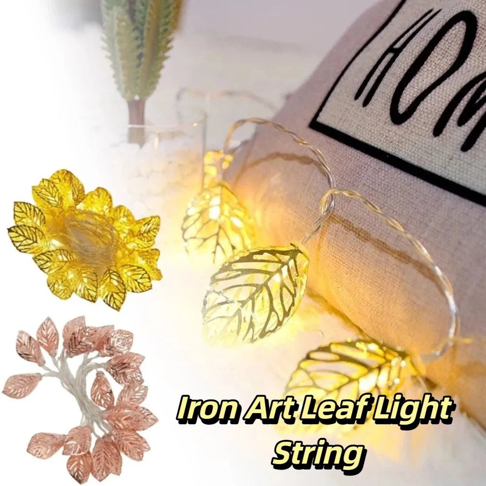 Rose Gold 3D Metal Leaf LED String Lights | Battery Operated