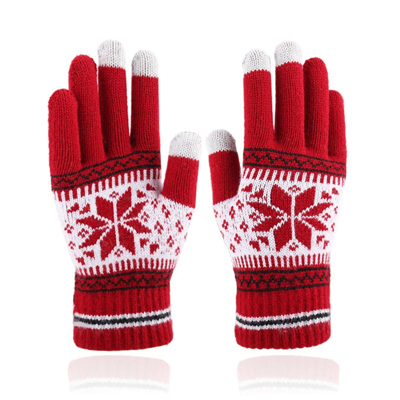Winter Knitted Touchscreen Gloves – Snowflake Embroidery