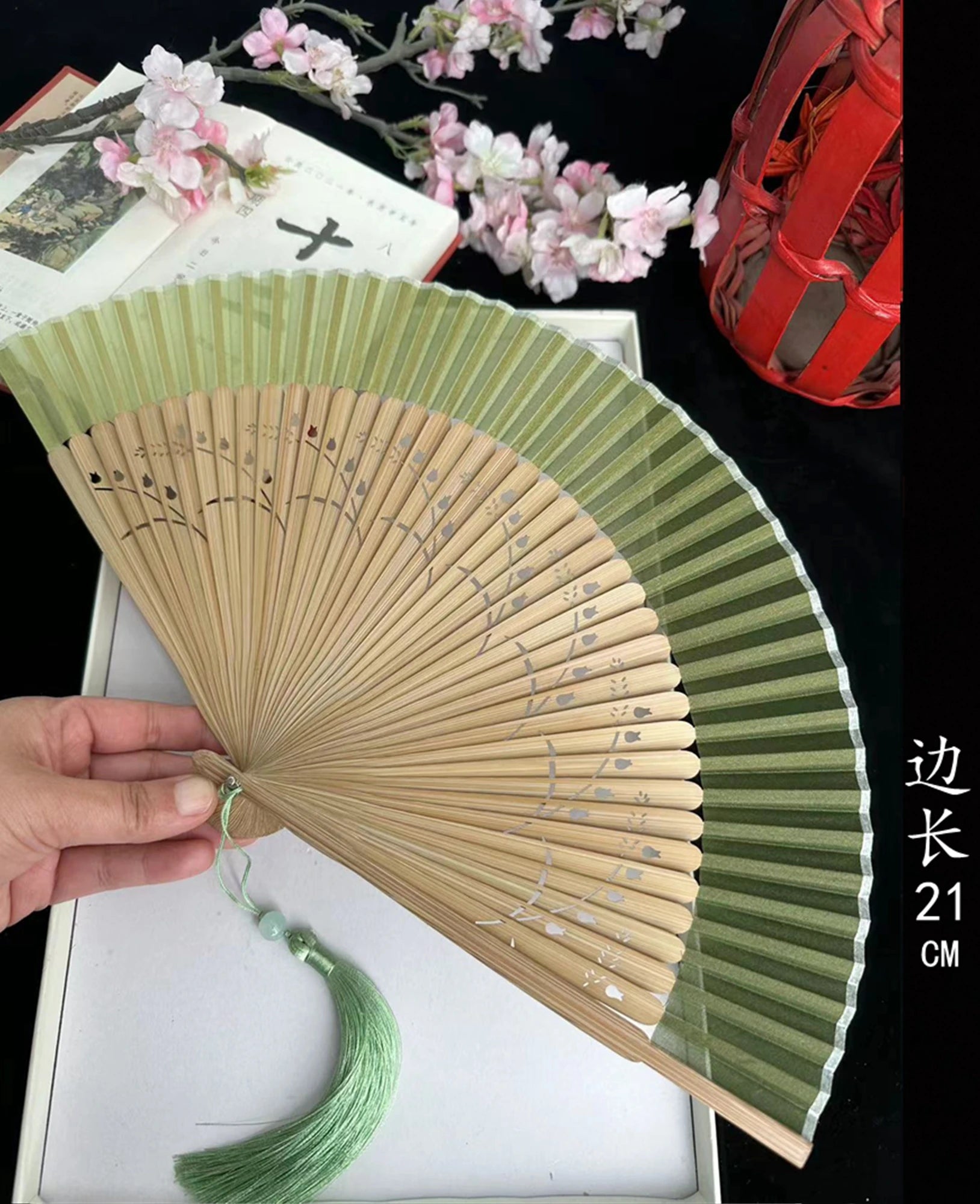 Antique Retro Portable Green Folding Fan Women's Portable Hanfu Cheongsam Folding Small Classical Dance Fan Chinese Fan Oasis Select 25
