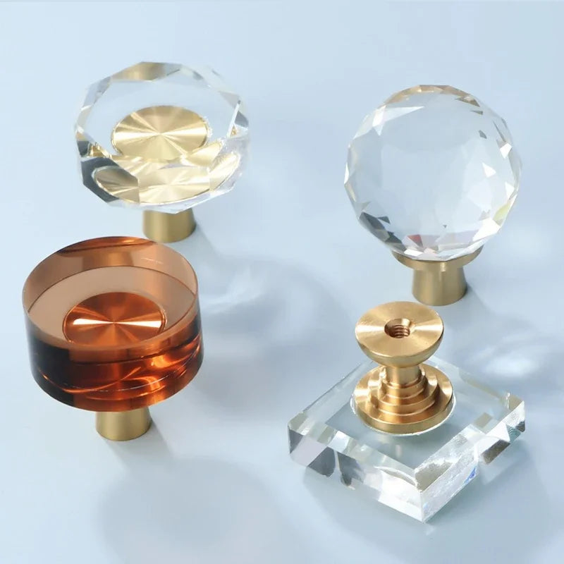 Cupboard Door Handle for Furniture Hardware Solid Brass Crystal Glass Cabinet Pull Kitchen Storage Door Handles Drawer Knobs Oasis Select