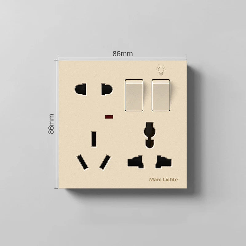 Universal Wall 86 Type Multifunctional Eight-Hole 5pin Power Plug Two Or Three Plugs With 1Gang Switch Control Socket Oasis Select Gold
