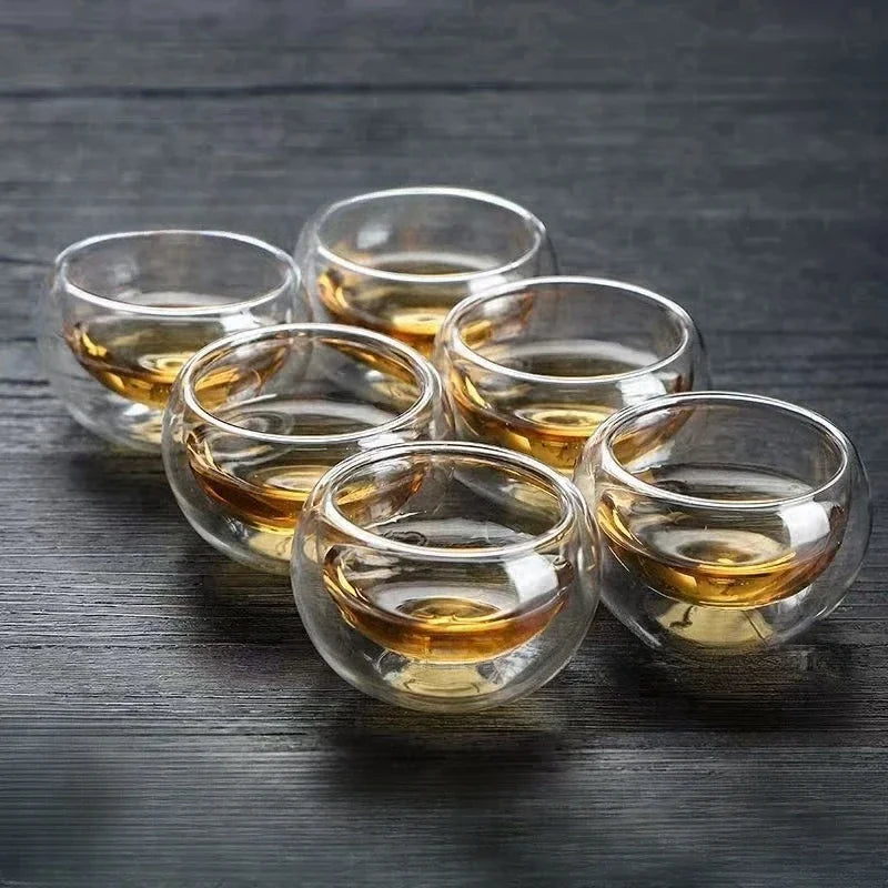 4/6pcs 50ml Shot Glass Teacups Double Wall Glasses Tea Cups Exquisite Kung Fu Drinkware Home Decor Espresso Tea Set Teacup Oasis Select