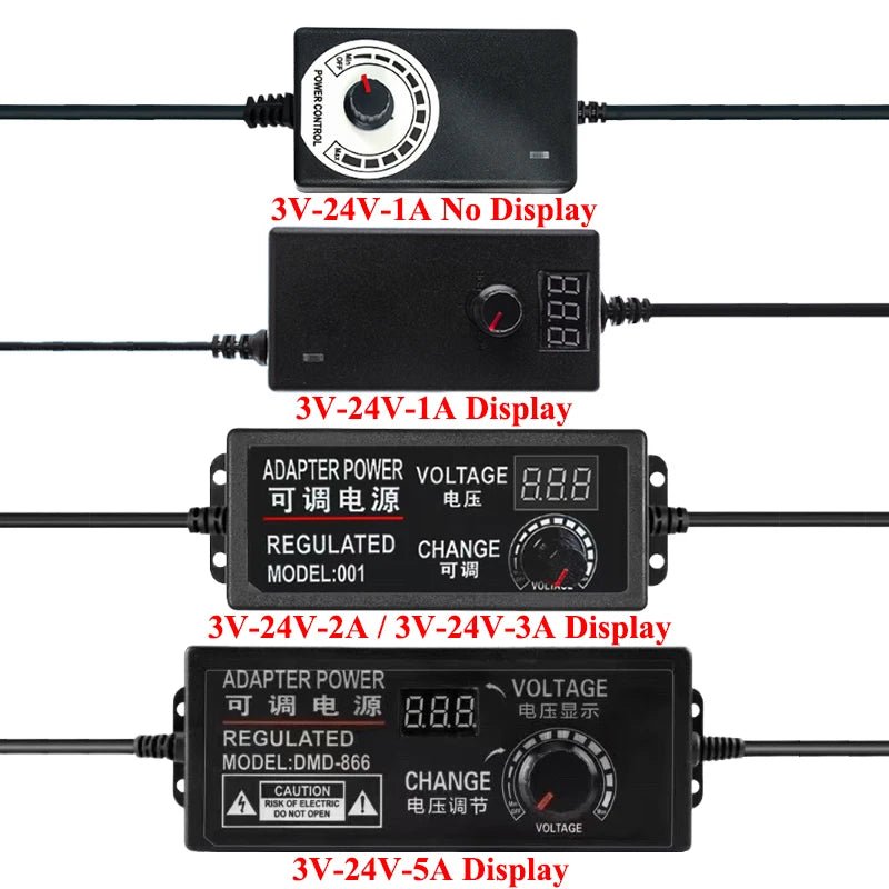 Transfotrmer AC 220V TO DC 12V 24V 5V Adjustable Power Supply Adapter DC 3V-24V Transformers AC 220 V To 12 24 V With 8PCS Plug Oasis Select
