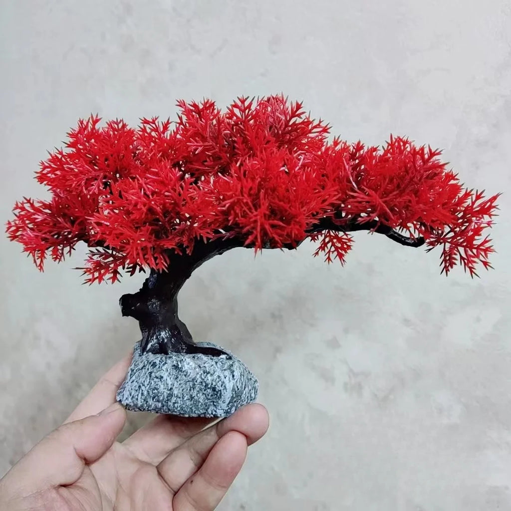 Red Leaf Cliff Cypress Welcome Pine Bonsai Aquarium Decoration Turtle Shrimp Hiding Cave Desktop Ornament Oasis Select