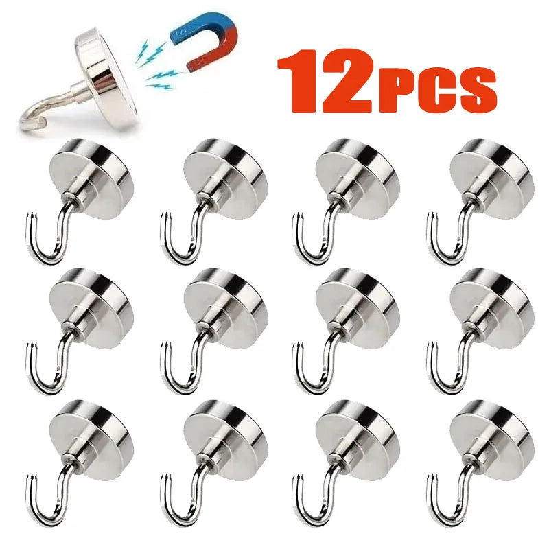 12/6/1Pcs Strong Neodymium Magnetic Hook Sucker Metal 12kg 5Pounds Diameter 20mm Magnets Quick Hook Shelf Ring For Home Kitchen Oasis Select 10mm 12pcs