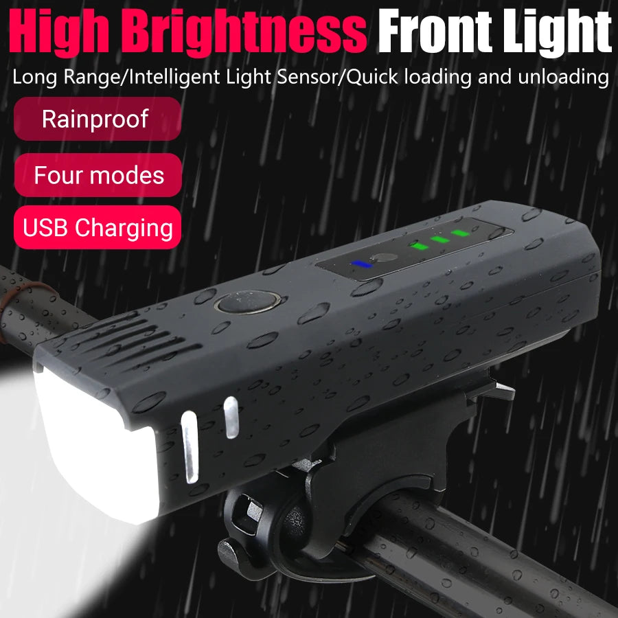 USB Rechargeable Bike Light Set 1000LM Super Bright LED Front Light with Intelligent Sensor Rear Taillight Waterproof Safety Kit Oasis Select