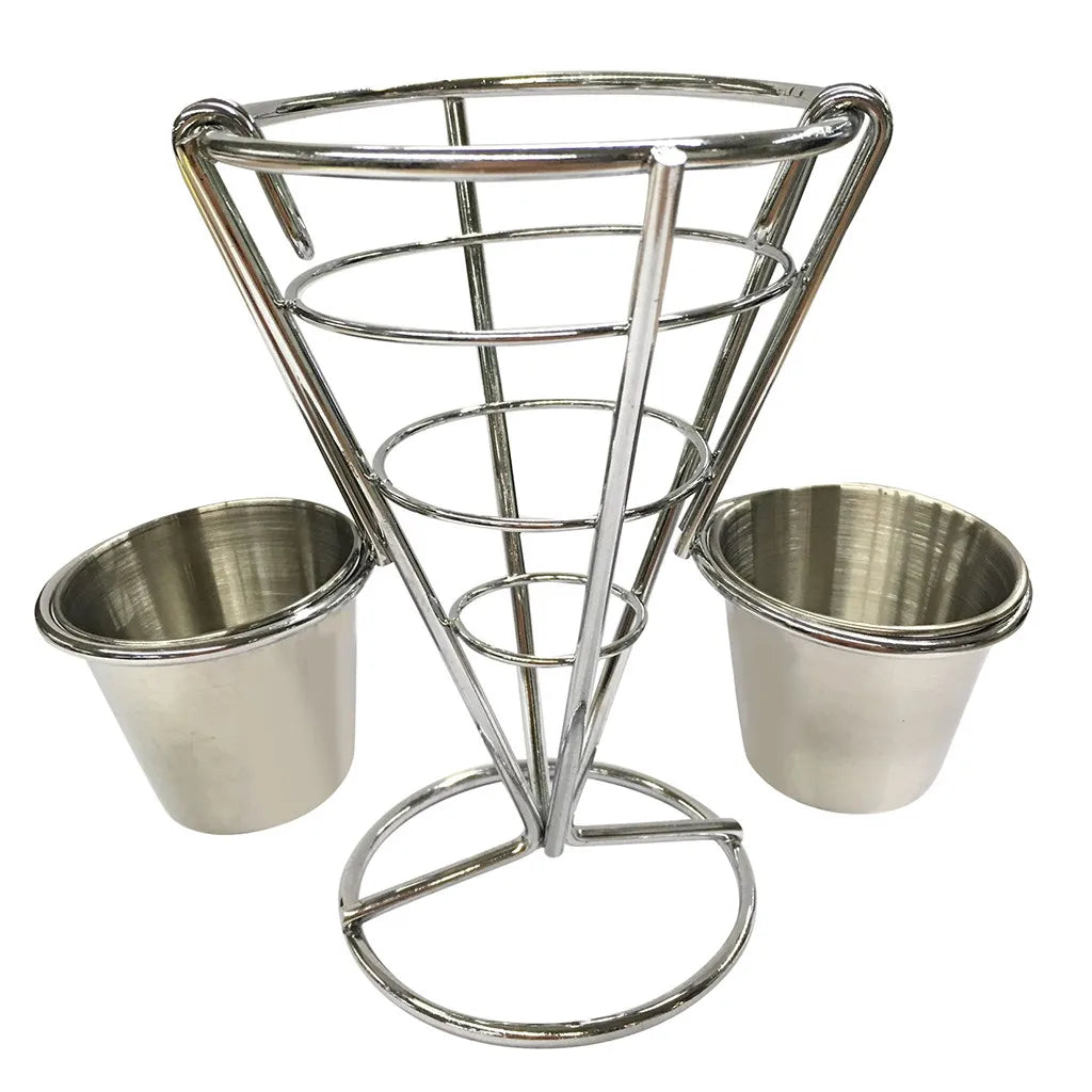 Stainless Steel French Fry Cone Stand with Dip Bowls Fry Cone Stand Oasis Select
