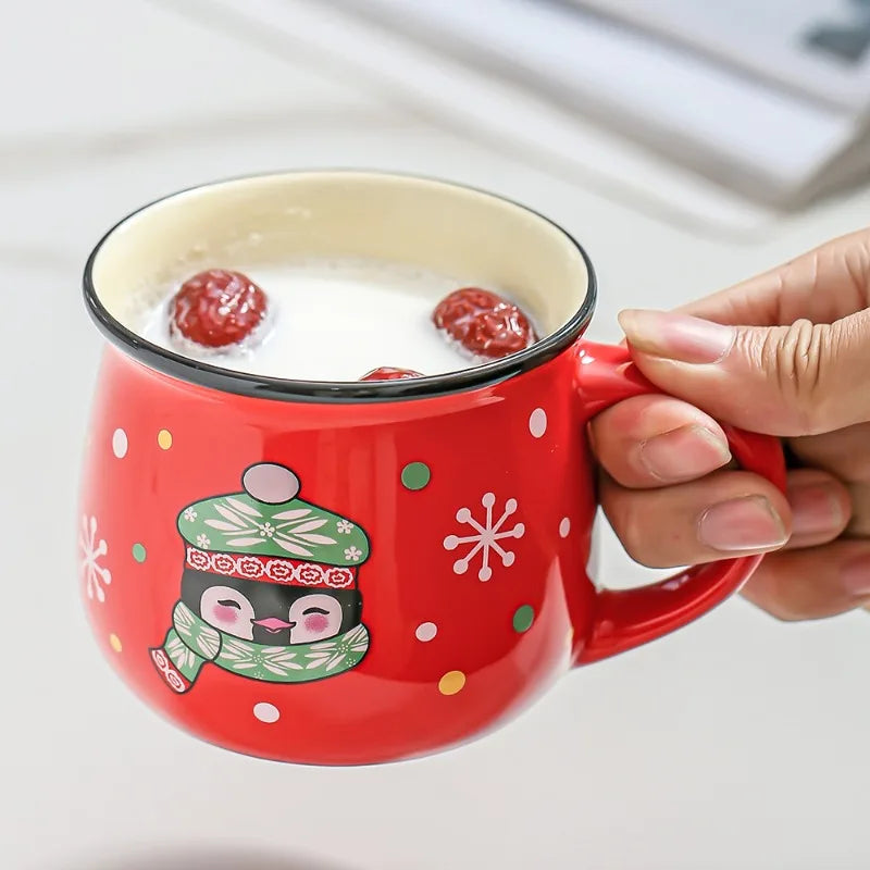 4PCS Ceramic Christmas Cup Cartoon Santa Style Cute Elk Mousse Cup Breakfast Water Drinking Tools Coffee Milk Mug for Household Oasis Select
