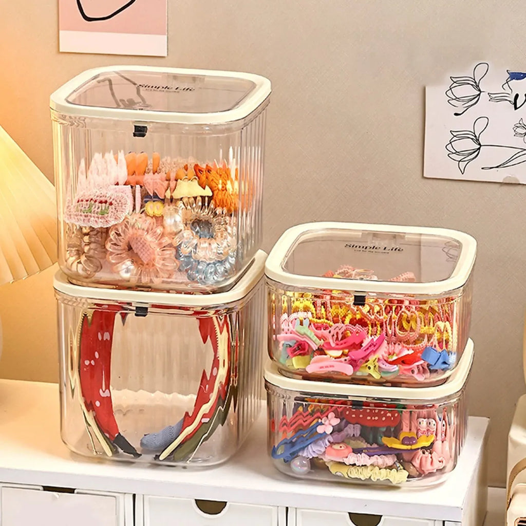 1pc Hair Accessory Storage Box, Desktop Press On Jewelry Box, with Lid, Girls' Rubber Band Headband Hair Clip Organizing Box Oasis Select