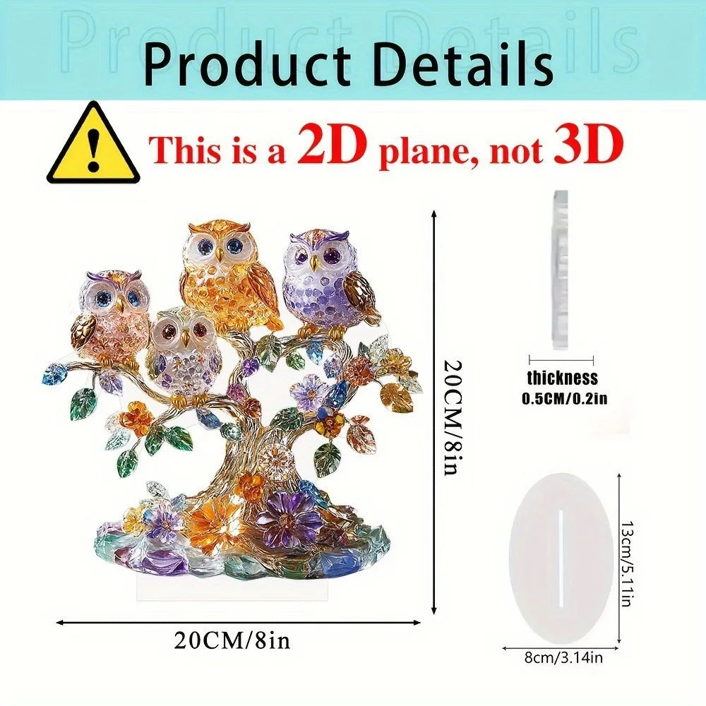 Flat Acrylic Ornament Cute Crystal Owls Desktop Decoration for Home Office Present Oasis Select