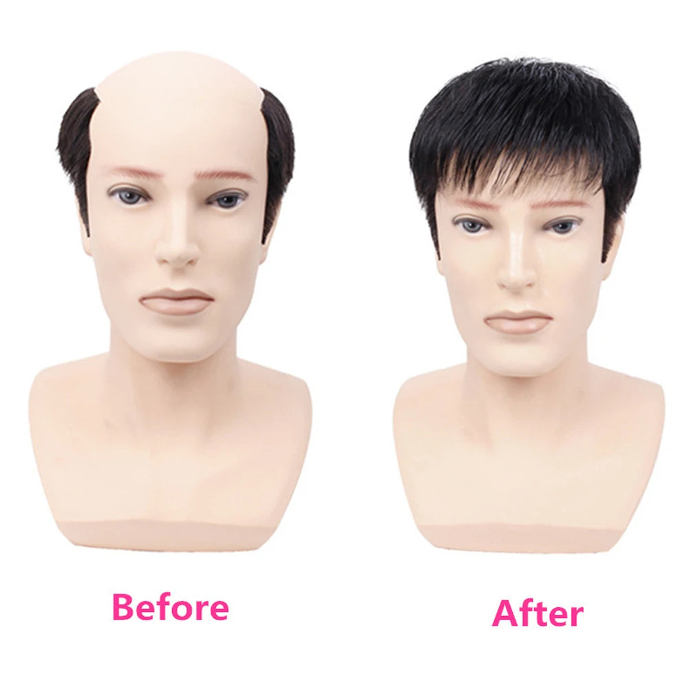 Men's Clip-On Hair Topper – Black Short Coverage Piece