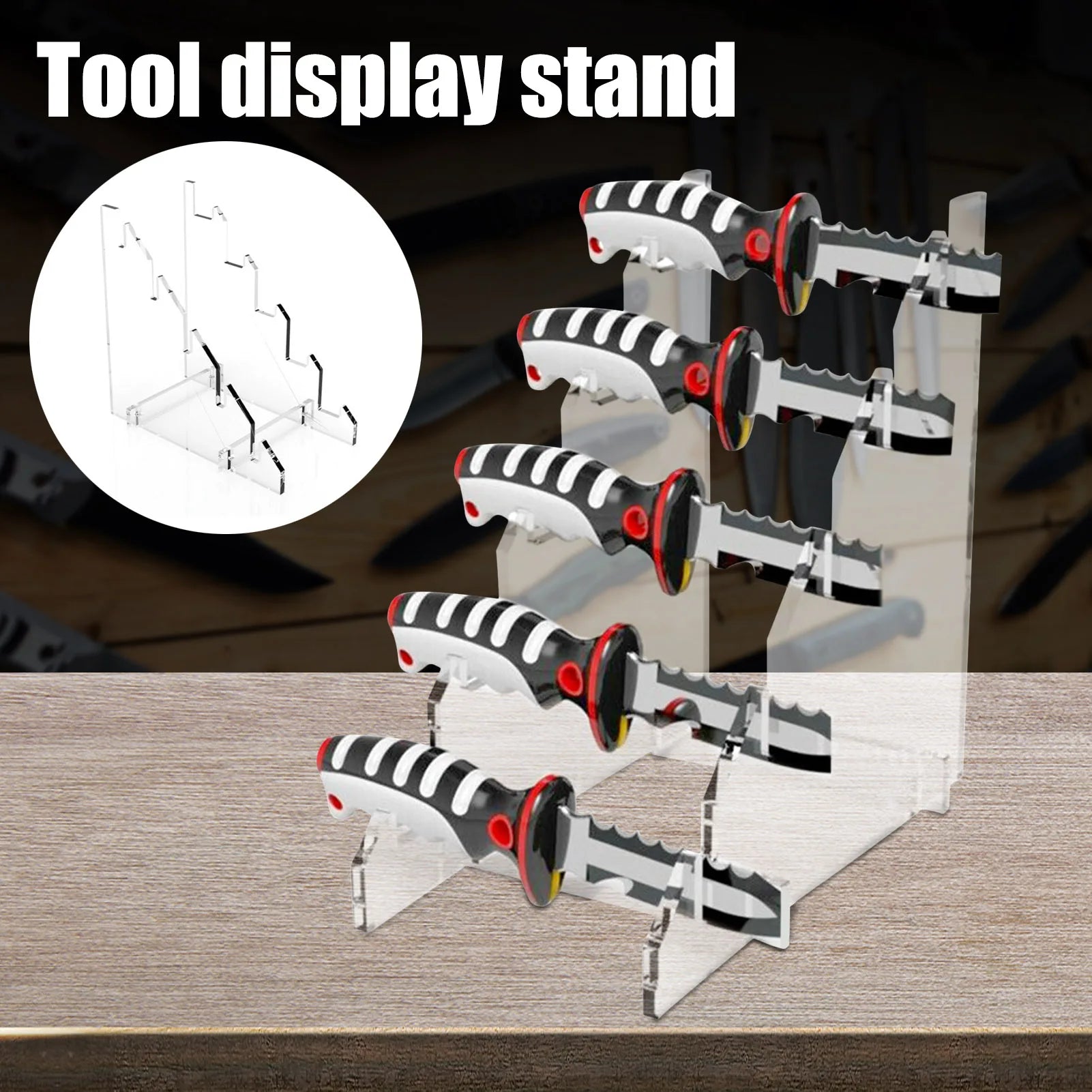5-Slot Knives Display Stand For Camping Acrylic Transparent Knives Tool Storage Rack Stair Style Display Stand Holder For Campe Oasis Select