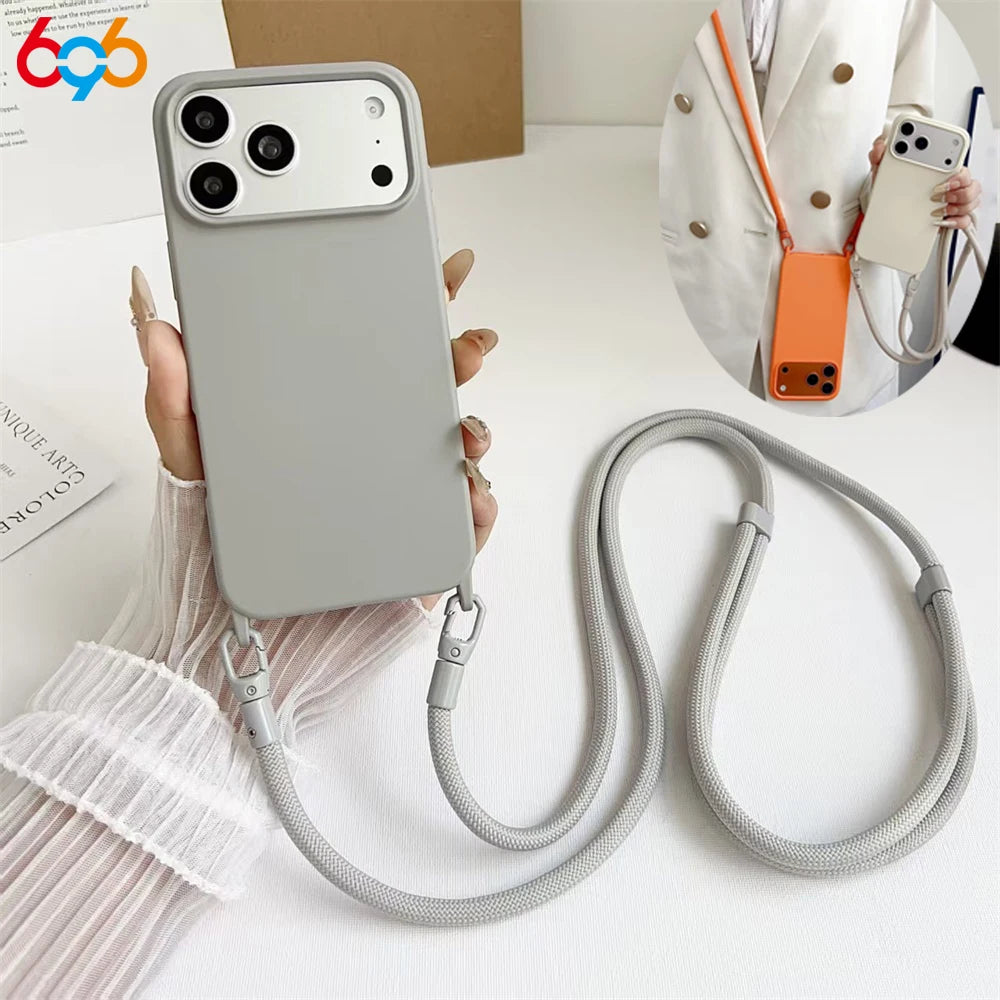 Solid Color Phone Case With Hanging Rope Can Be Slung Diagonally For Iphone 17Promax 17Air 16 Promax 15 14 13 17 Pro Shockproof Oasis Select