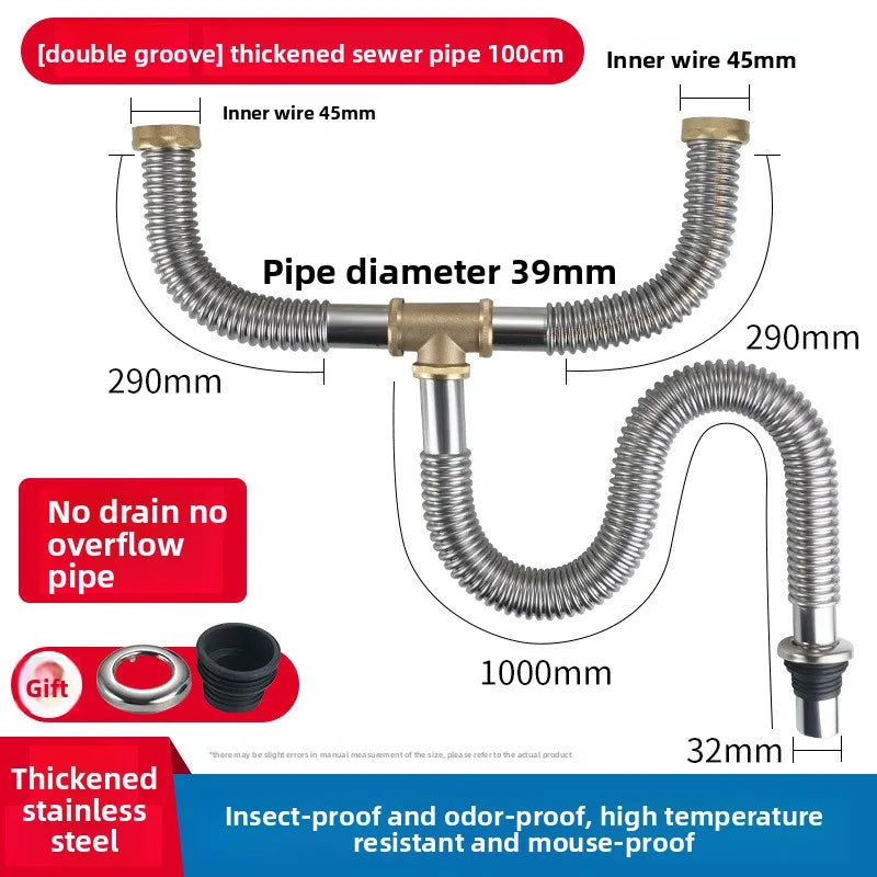 Kitchen Sink Drain Pipe Anti Rat Bite Stainless Steel Sink Strainer Deodorant Wash Basin Sewer Drainer Bathroom Accessories Oasis Select 14