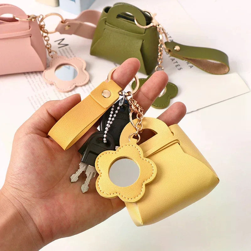 Creative Pu Leather Women Clutch Bag Shaped Keychain With Mirror Mini Earphone Key Bag Pendant Cute Coin Purse Pendant Gifts Oasis Select