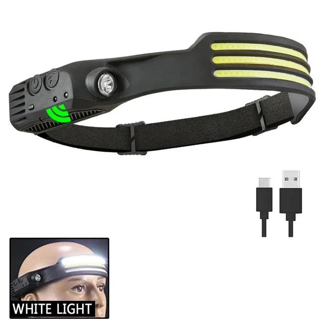 New Multimode LED COB Sensor Headlight Built-In Battery USB Rechargeable Waterproof Headlamp Outdoor Camping Fishing Lantern Oasis Select 3 White
