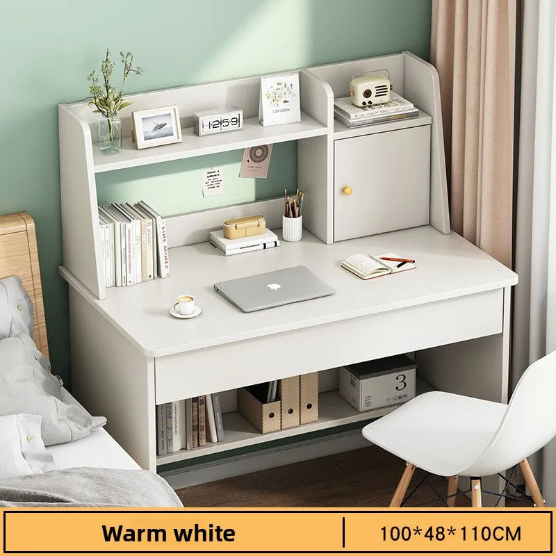 Computer desk desktop bookshelf integrated learning writing desk primary and secondary school students bedroom desk Oasis Select White-100CM-a