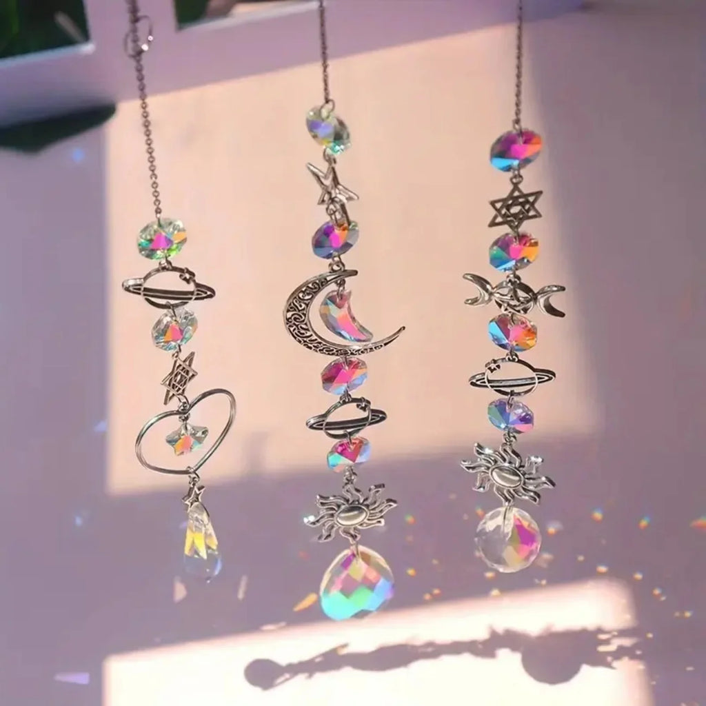 Crystal Wind Chime Love Heart Moon Sun Catcher Hanging Pendant Dream Catcher Rainbow Hanging Drop Windchime Home Garden Decor Oasis Select