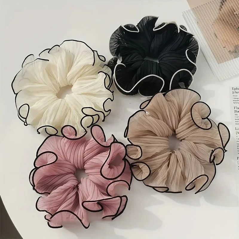 1/4Pcs New Korean Retro Folded Chiffon Oversize Scrunchies Women Sweet Temperament Fashion Exaggerated Hair Band Hair Accessorie Oasis Select 4pcs
