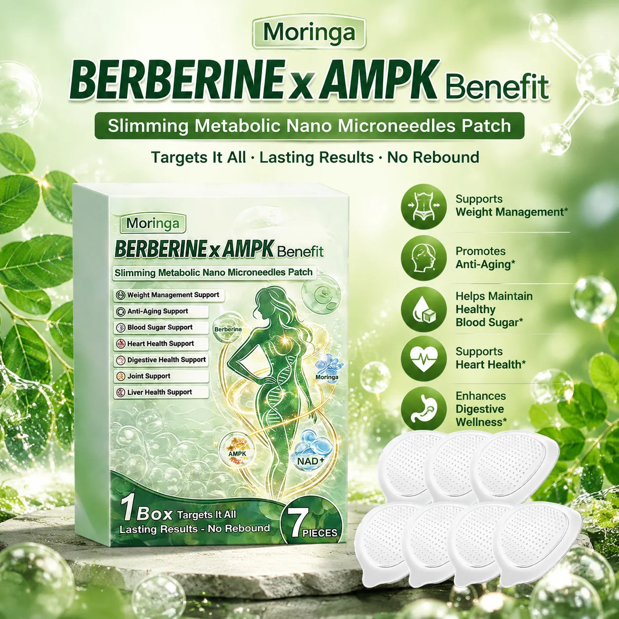 Berberine AMPK NAD+ Nano Microneedle Patch Moringa Body Care Patch Gentle Skin-Friendly Breathable Body Maintenance Comfortable Oasis Select