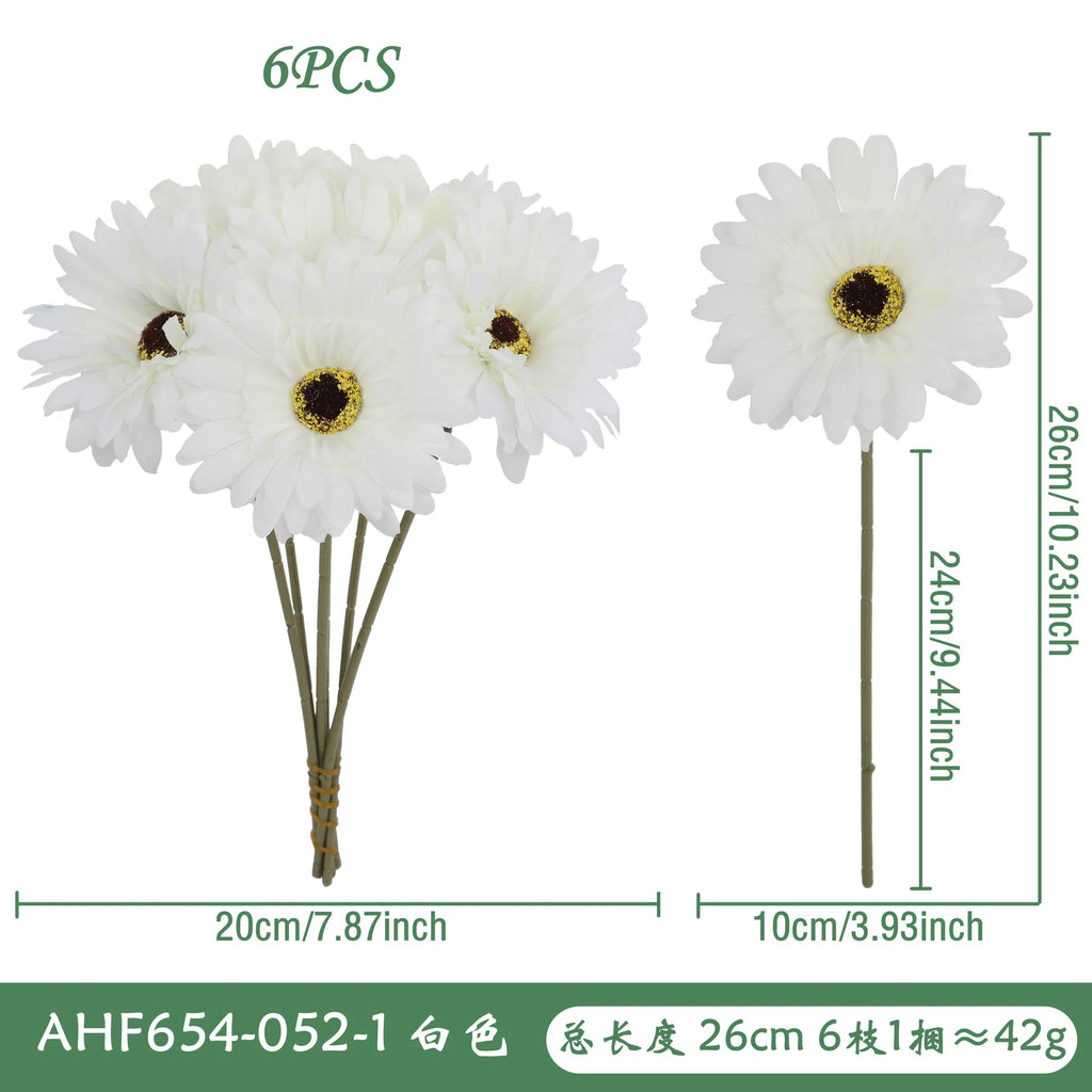 6Pcs Artificial Silk Gerbera Flowers Wedding Bouquet Home Table Hotel Pastoral Decor Floral Arrangement Ornament Oasis Select A