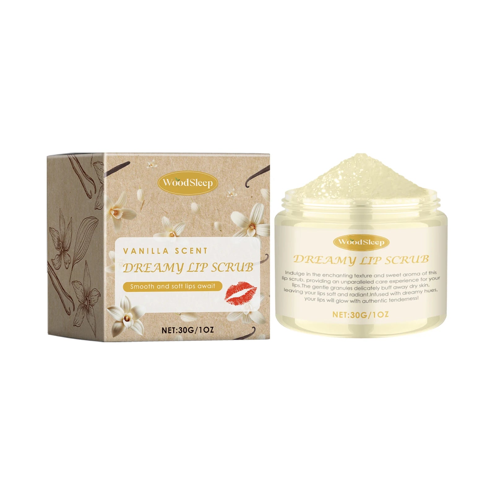 WOODSLEEP Coconut Vanilla Lip Scrub – Exfoliate & Moisturize Lip Scrub Oasis Select 30g VANILLA SCENT