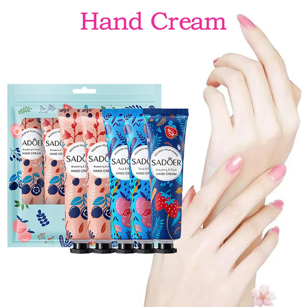 SADOER 5Pcs Fruit Plant Hand Cream Set Moisturizing Nourishing Anti Dry Crack Hand Lotion Winter Daily Care Gift Oasis Select