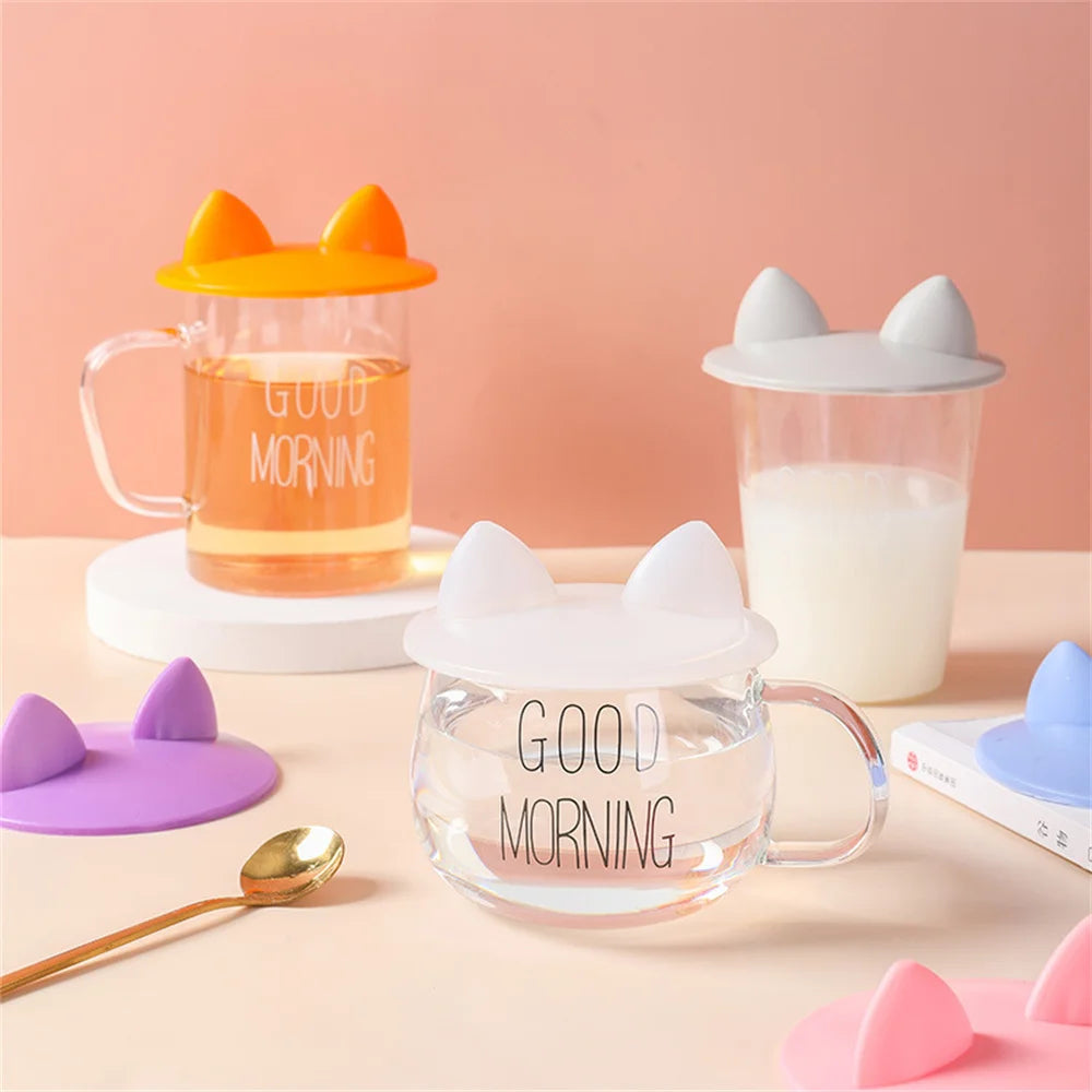 1pc Cute cat ear silicon cup lid cover dust heating leak sealed coffee cover round cover water cup accessories Oasis Select