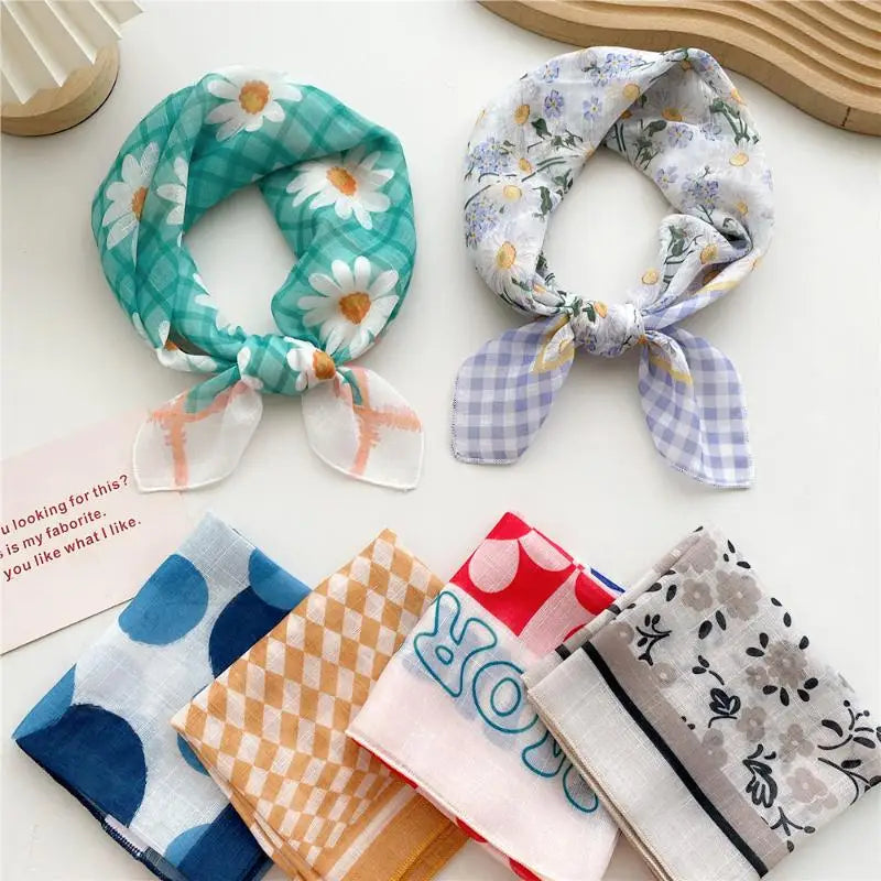 58cm Cotton Linen Handkerchief Print Square Neck Scarf Women Small Shawls Hair Scarfs Female Bag Scarves Head Scarf Oasis Select