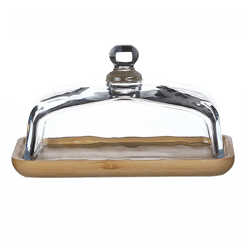 Bamboo Cake Stand with Transparent Lid | Large Dessert Tray